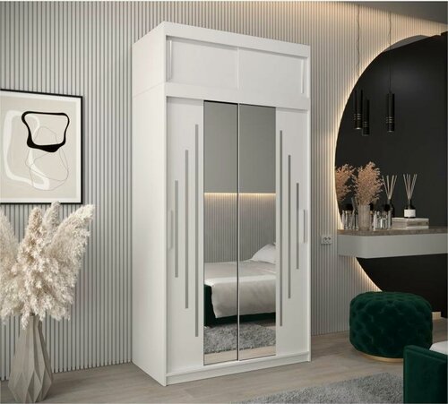 Изображение товара Шкаф-купе МебельЛэнд24 Валмиера NEW - 4А Белый 130x60x260 для одежды двухдверный с 2 зеркалами