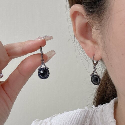 Серьги с подвесками, хрусталь, размер 30 мм, серебристый/черный