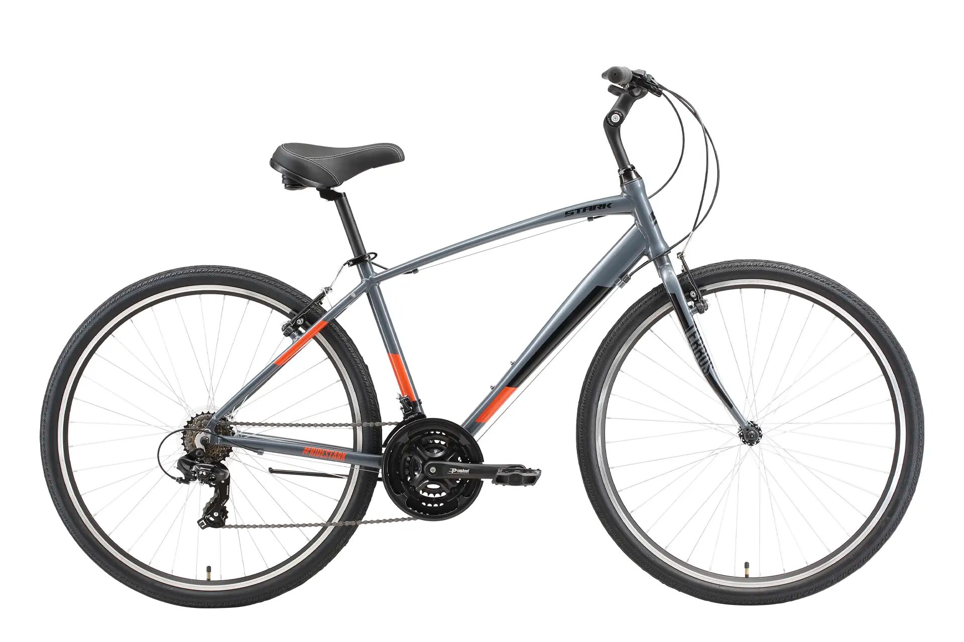 Велосипед Stark Terros 28.2 V 2023, серый/черный/оранжевый, 18"