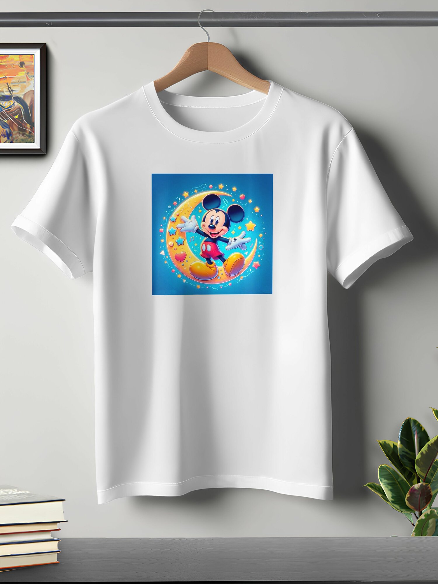 Футболка ONEQ унисекс 52-54 (XXL) размер с принтом Микки Маус, белая, размер XXL, белый