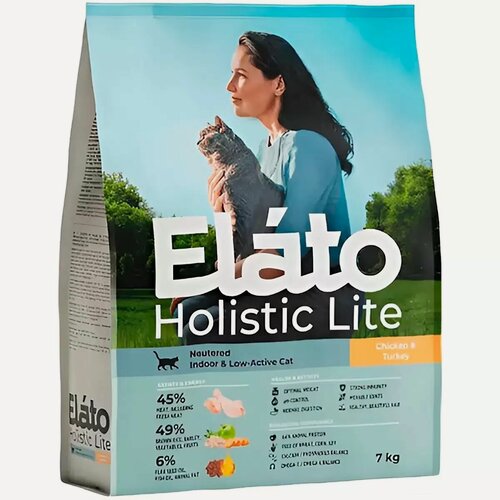 Изображение товара Сухой корм Elato Holistic Lite (Элато) для кошек кастрированных и стерилизованных с курицей и индейкой, 7 кг