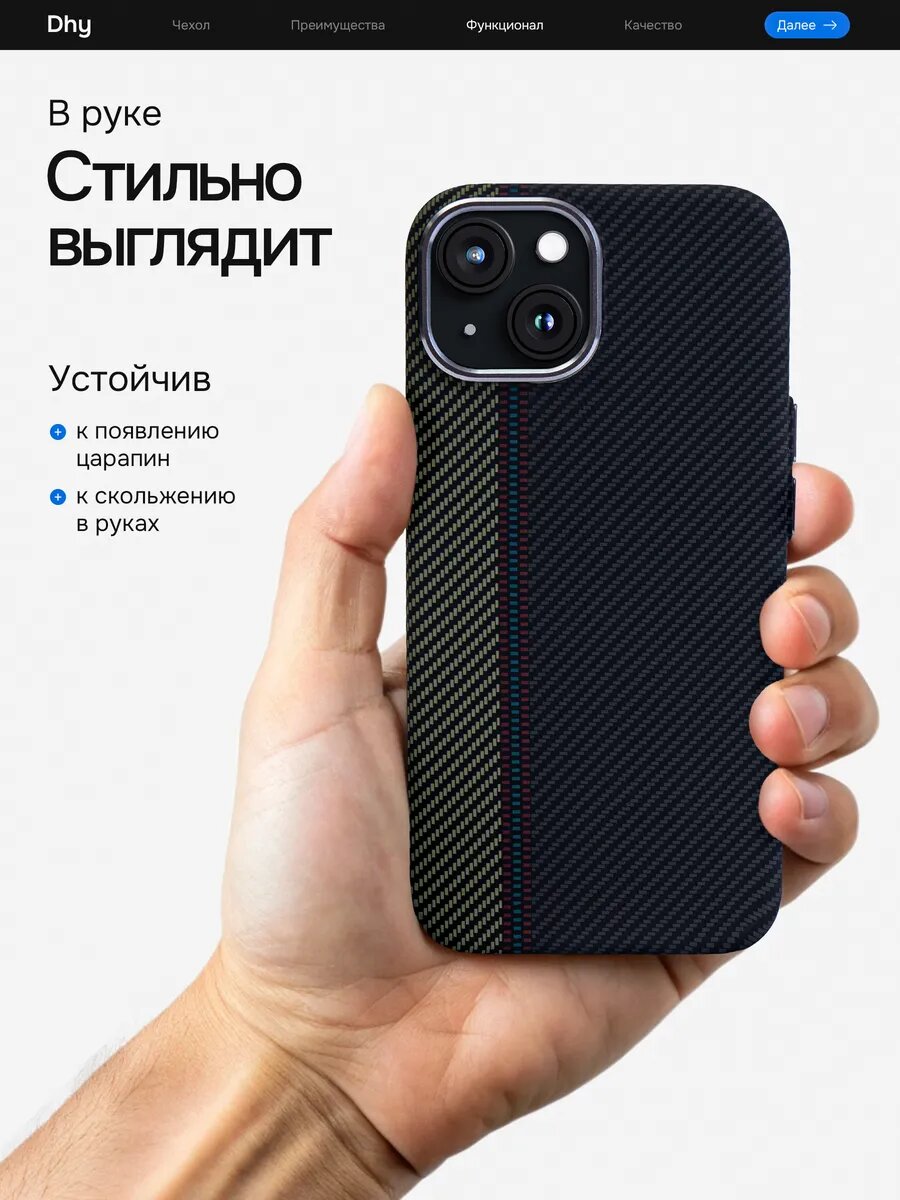 Чехол на iPhone 15 Plus c MagSafe под карбон — фото 1