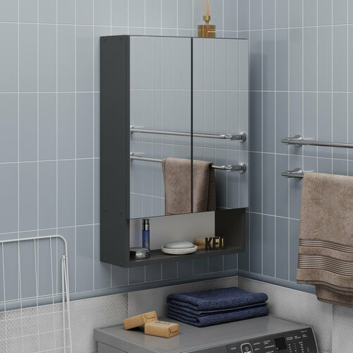 Шкаф навесной с зеркалом подвесной Кео ШКН-424 антрацит деревянный для ванной прихожей на балкон 740х173х500 мм 4720₽