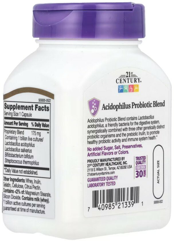 Пробиотики И Пребиотики 21 st Century , Acidophilus, пробиотики для здоровья кишечника,100 капсул