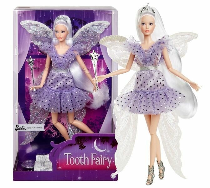 Кукла Mattel Barbie Signature - Коллекционная кукла Зубная фея с волшебными крыльями, палочкой и мешочком монет- Барби JCW43