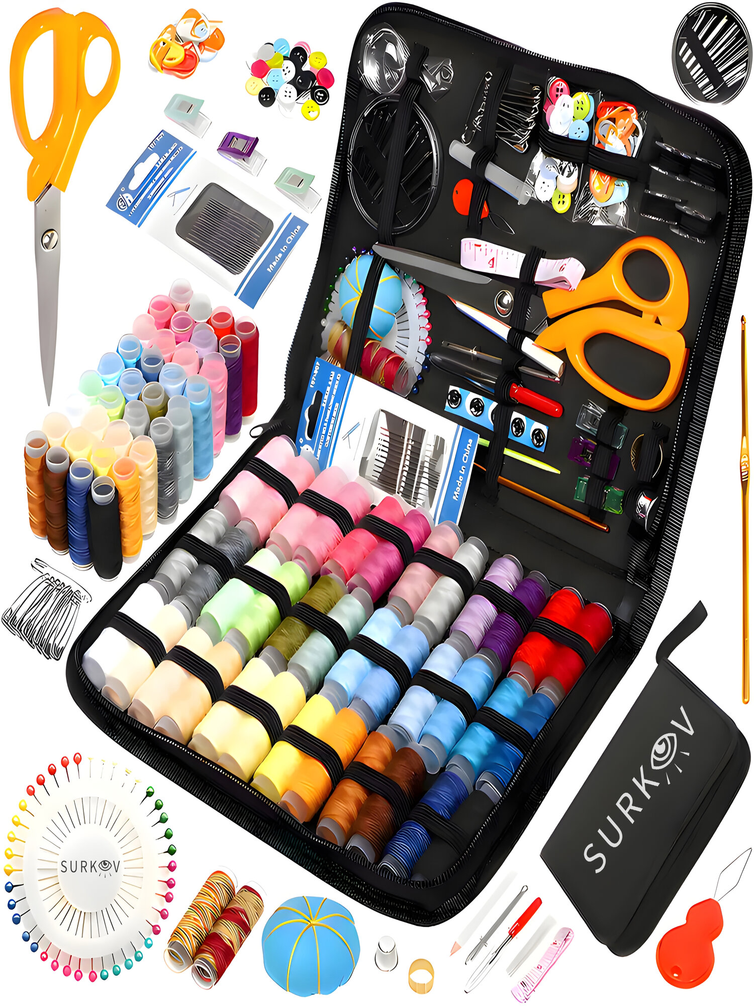 Швейный набор дорожный для дома и шитья с нитками иголками ножницами универсальный 226 предметов Набор для шитья