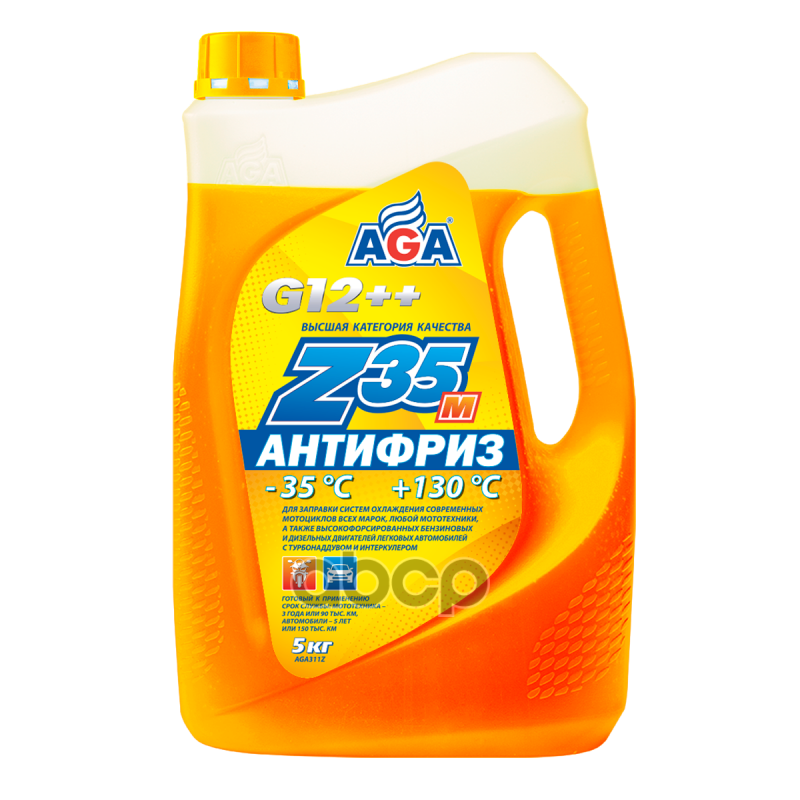 Антифриз готовый к применению оранжевый -35С 5 кг G-12++ AGA ANTIFREEZE AGA-Z35M PREMIX AGA арт. aga311z