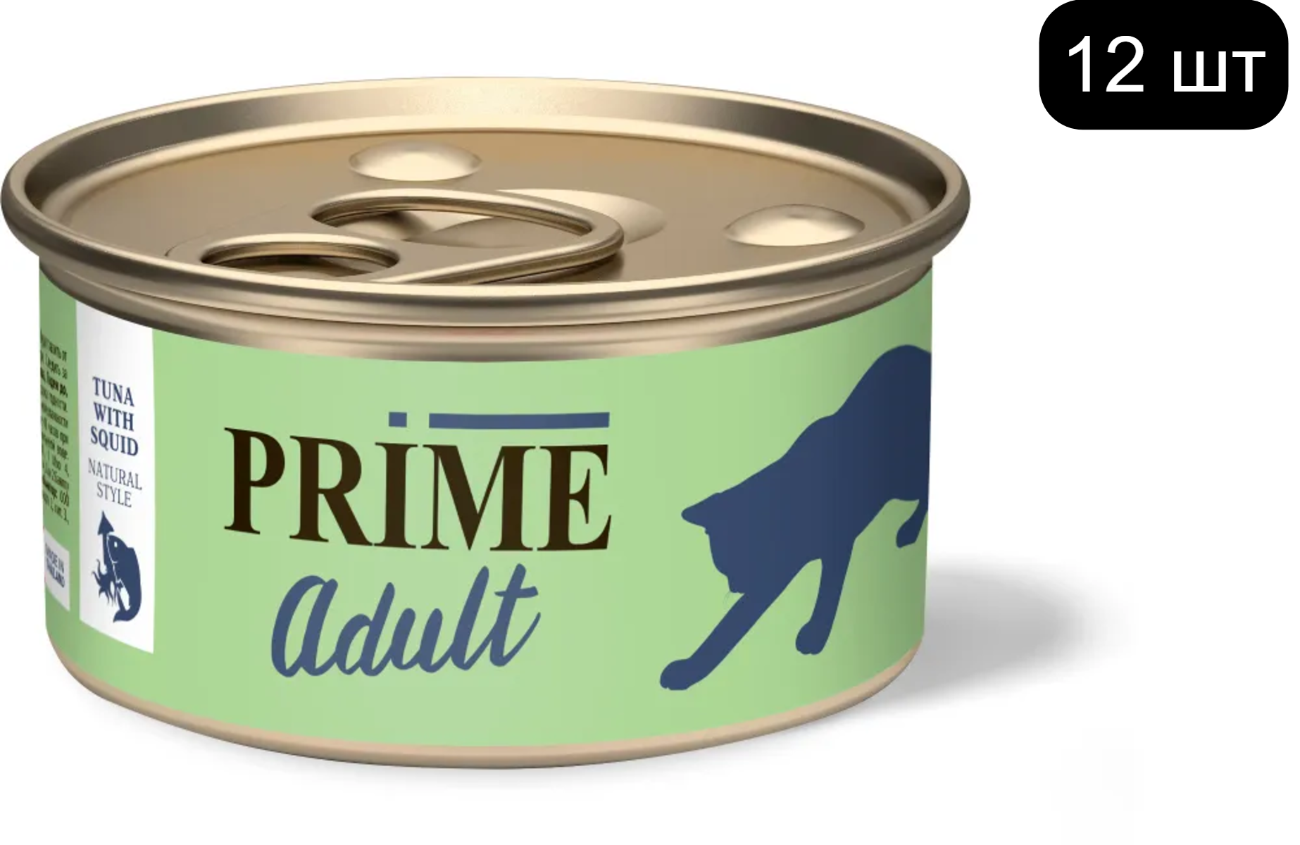 PRIME влажный корм Тунец с кальмаром в собственном соку для кошек 70г (12 шт)