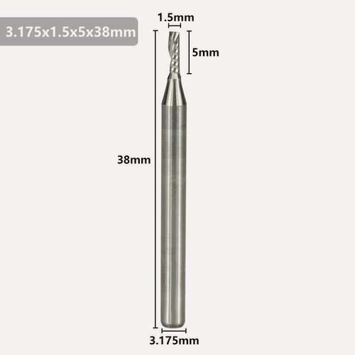 Изображение товара Фреза твердосплавная однозаходная XCAN, 3,175х1,5х5х38мм спиральная однозаходная по дереву и пластику