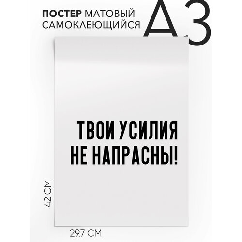 Плакат интерьерный на стену - интерьерная Твои усилия не напрасны, Самоклеящийся, 30х40, А3
