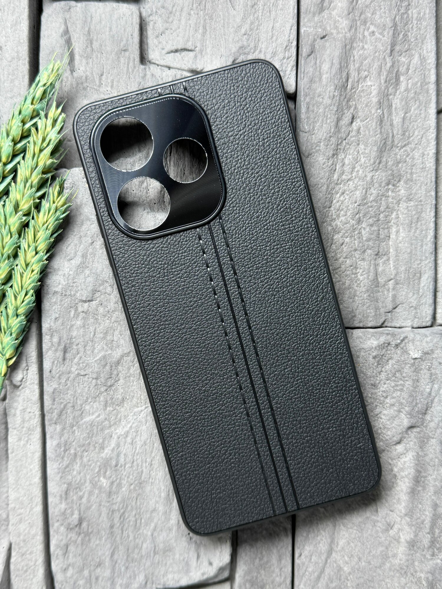 Чехол противоударный для Oppo A5 Pro ( Оппо А5 Про ) с защитой камеры, текстура кожи, черный