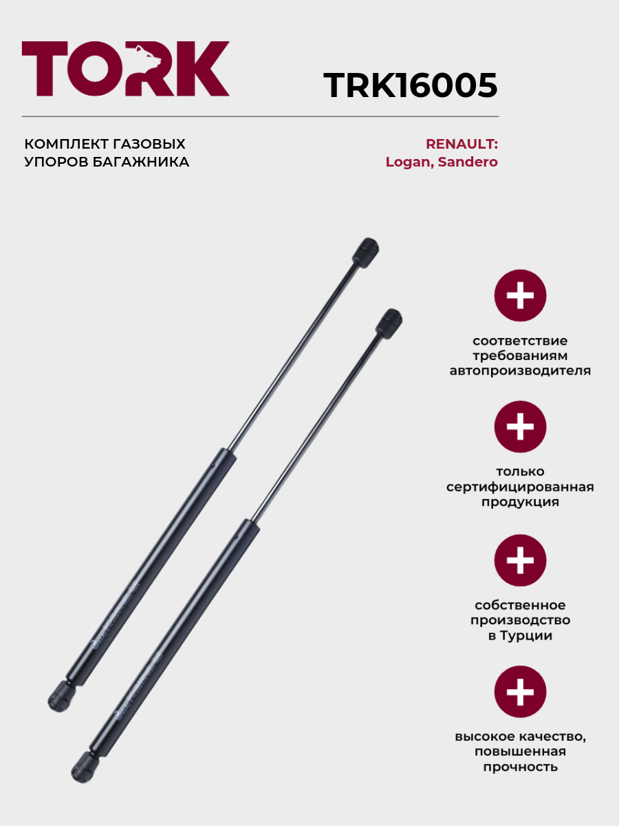 Комплект газовых упоров багажника Рено Логан 1, Сандеро / Renault Logan 1, Sandero - ОЕМ: 8200735264
