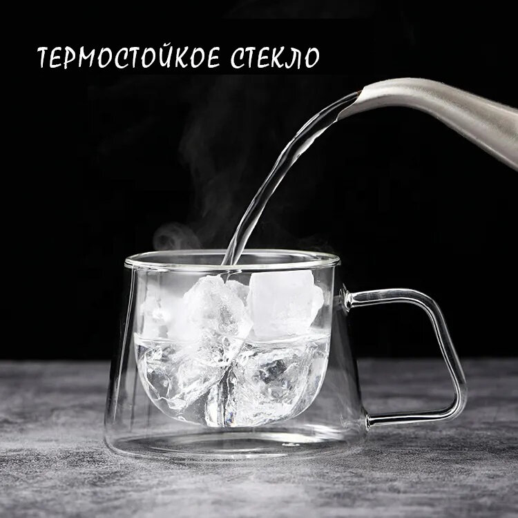 Чашка прозрачная из боросиликатного стекла 180 мл. двойные стенки — фото 1