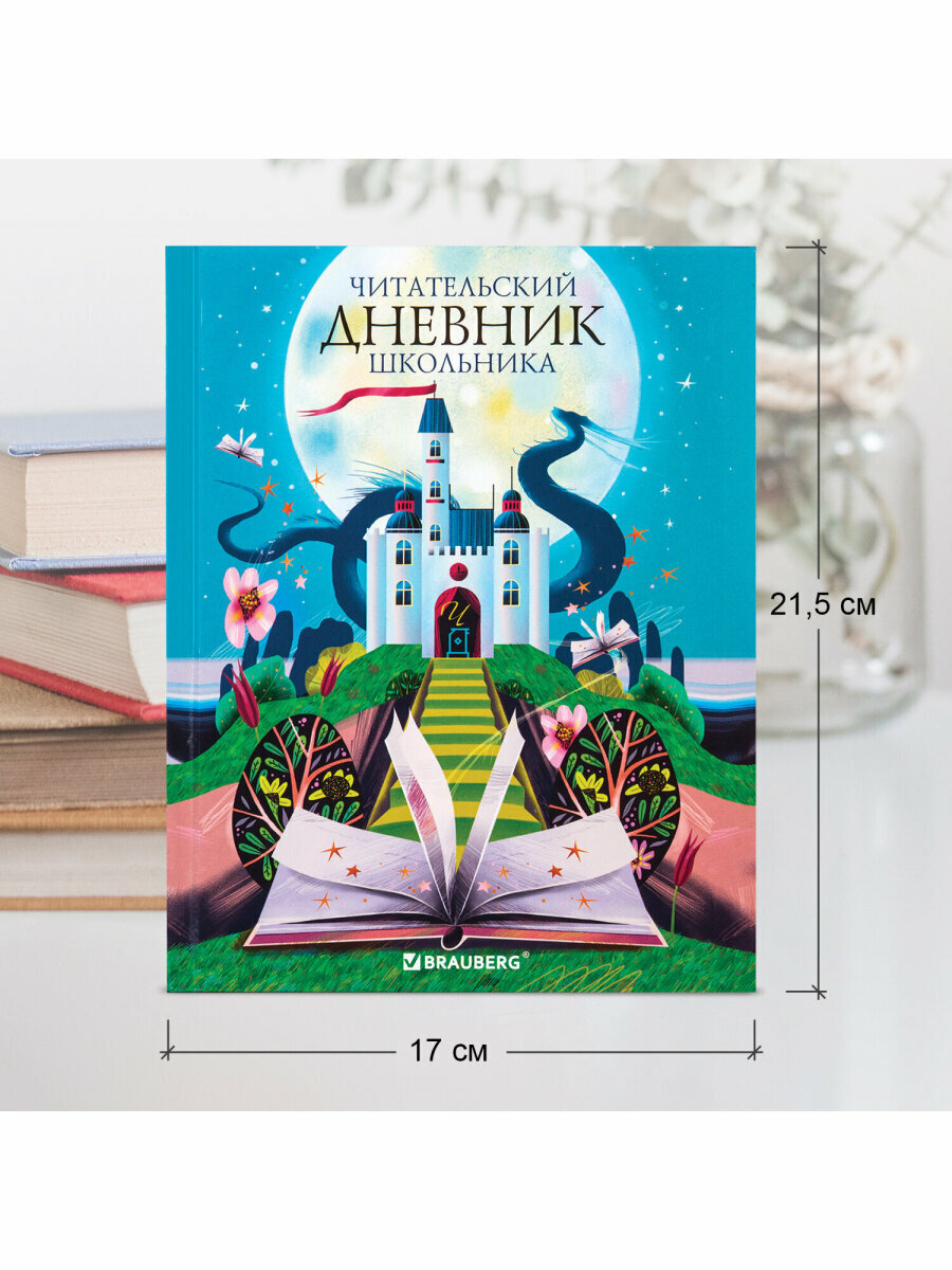 Читательский литературный дневник школьника для мальчика / девочек А5 40 листов, твердый, глянцевая ламинация, Brauberg, Сказочный замок, 113449 — фото 1