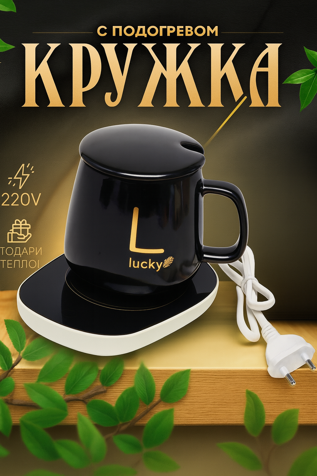Элегантная электрическая кружка с подставкой - подогревом 360 мл
