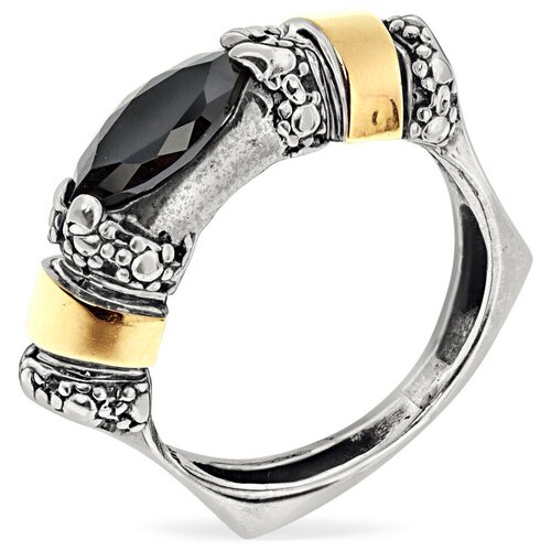 Серебряное кольцо Yaffo с черным фианитом и золотом SAR908