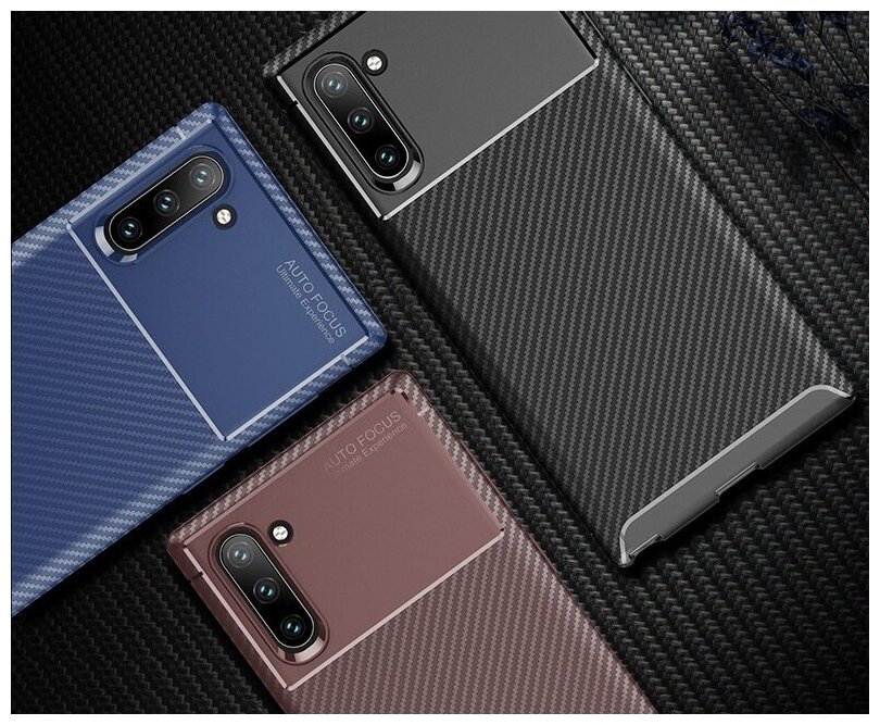 Чехол панель-бампер MyPads для Samsung Galaxy Note 10+ Plus из прочного силикона с матовой отделкой «под карбон» синяя