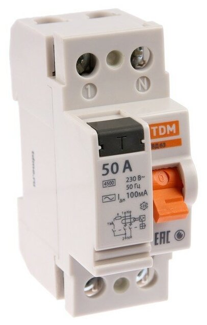 УЗО TDM Вд63, 2п, 50 А, 100мА, электронное, SQ0220-0021 TDM Electric 9483643 . - фотография № 2