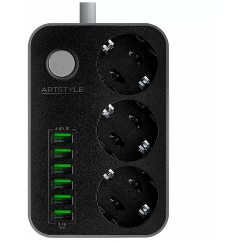 Сетевой фильтр Artstyle 3 Sockets Black CL-3631B