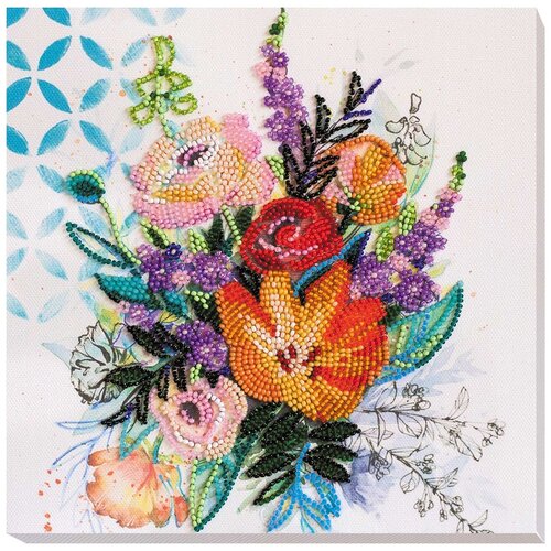 фото Amb-067 набор-миди для вышивки бисером на натуральном художественном холсте 'цветочная феерия'20*20см abris art