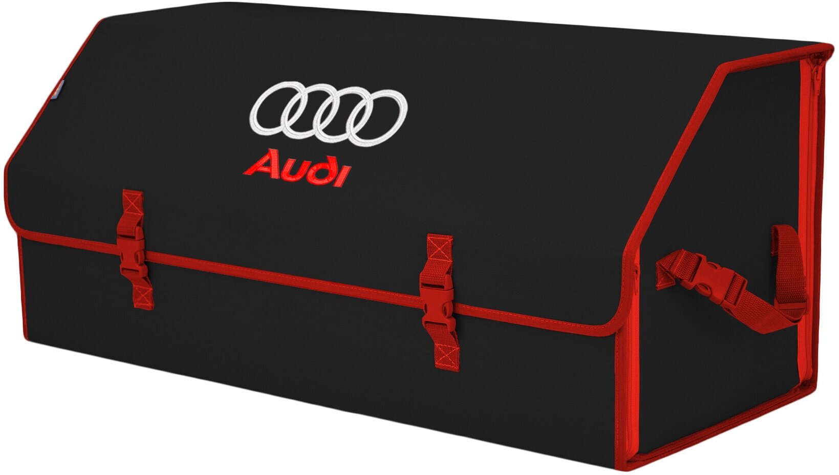 Органайзер-саквояж в багажник "Союз" (размер XXL). Цвет: черный с красной окантовкой и вышивкой Audi (Ауди).