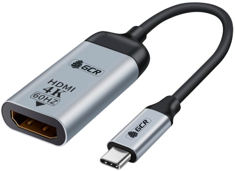 Гибкий адаптер USB 3.1 Type C - HDMI 4K 60Hz M/F для MacBook Pro iPad Pro Samsung Galaxy (GCR-UTCHD2) черный; серый