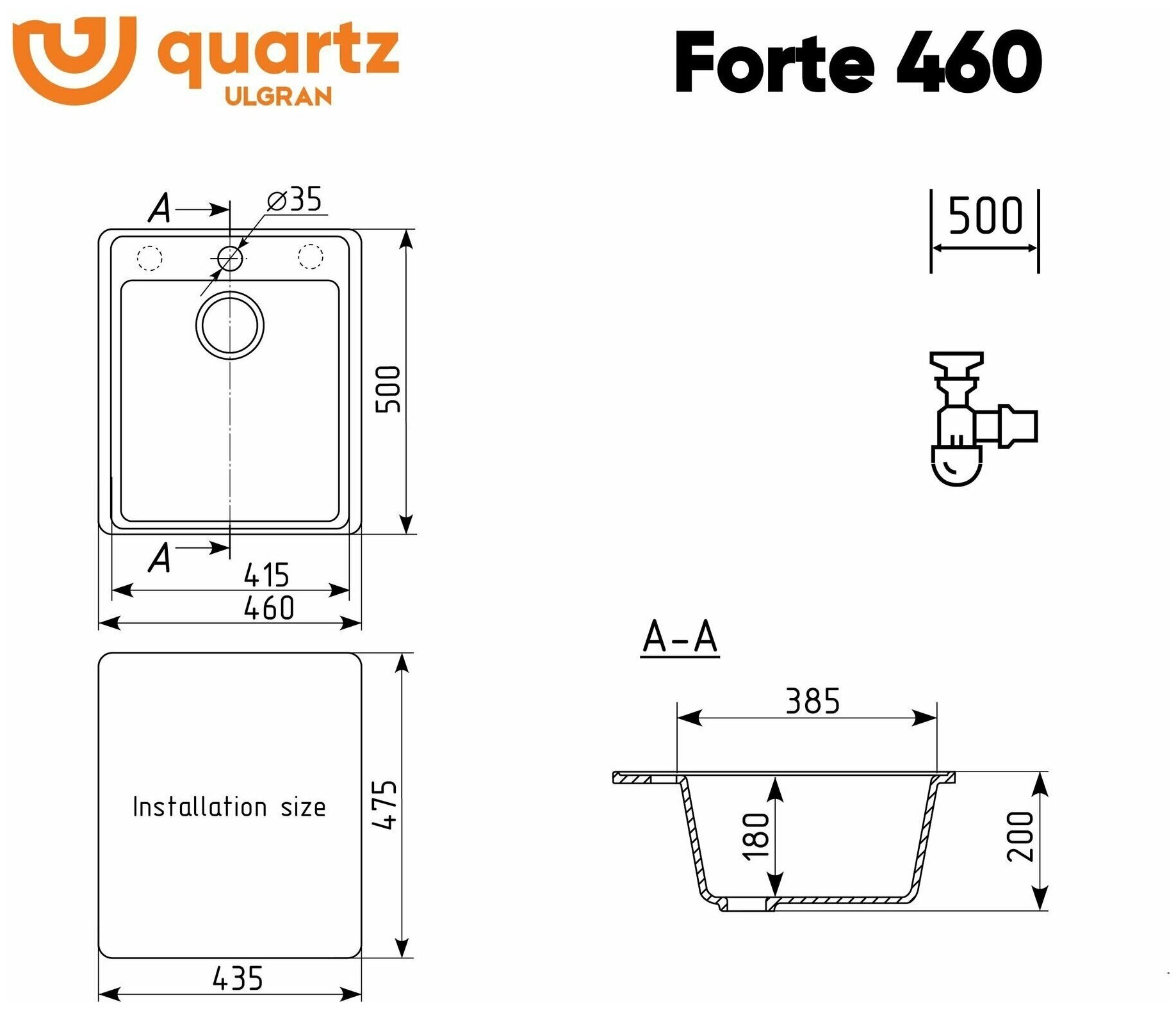 Мойка для кухни кварцевая Ulgran Quartz Forte 460 (08, космос) - фотография № 4