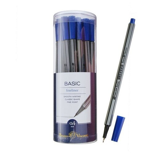 badger кольцо ручка баджер для транспортировки пластик серый Ручка капиллярная Basic FINELINER, узел 0.4 мм, стержень синий