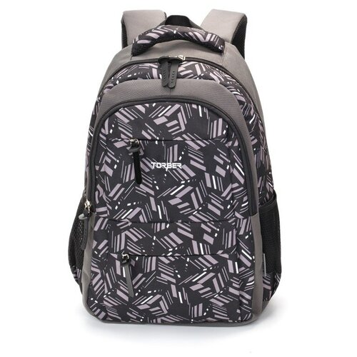 Рюкзак TORBER CLASS X, серый с орнаментом, полиэстер, 45 x 30 x 18 см