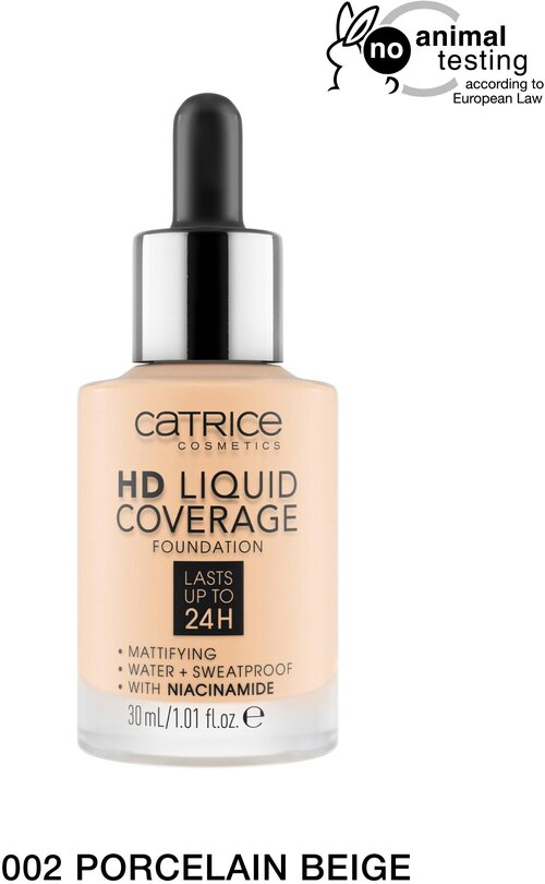 CATRICE Тональная эмульсия HD Liquid Coverage Foundation, 30 мл/130 г, оттенок: 002 Porcelain Beige