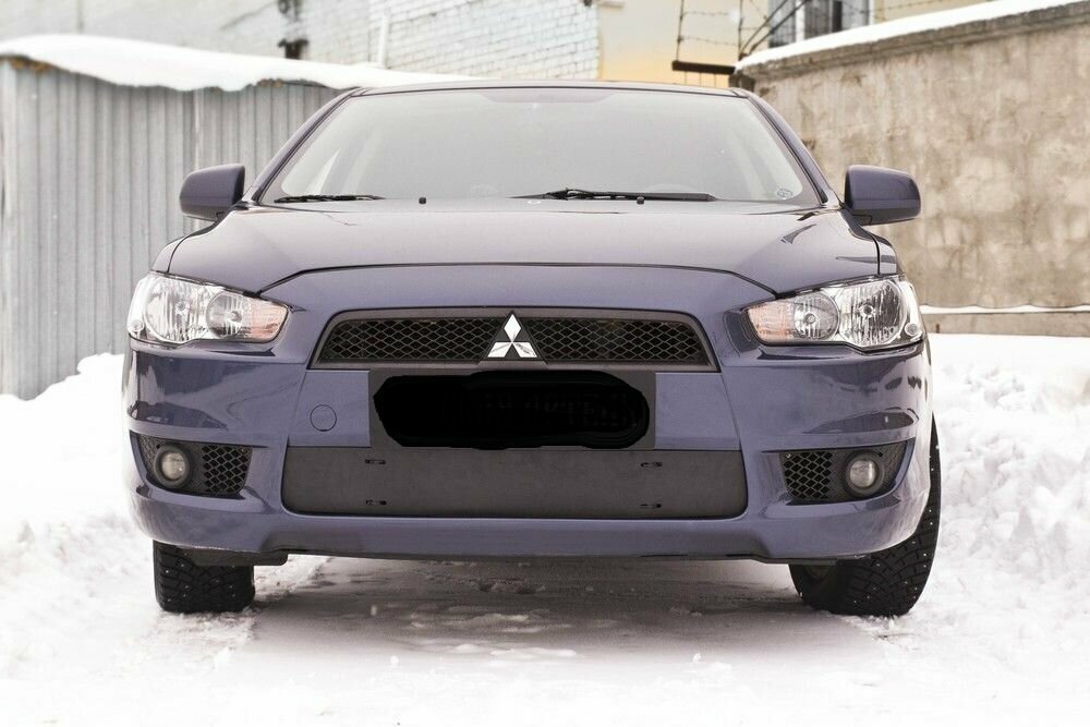 Зимняя заглушка решетки переднего бампера Mitsubishi Lancer X 2007-2010