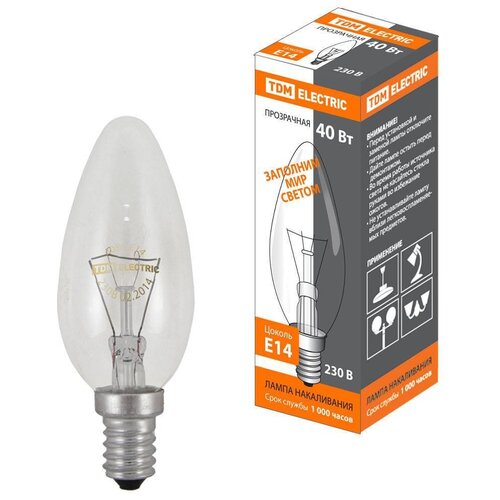 фото Лампа накаливания "свеча прозрачная" 40 вт-230 в-е14 tdm sq0332-0009 (упаковка 20 шт) tdm еlectric