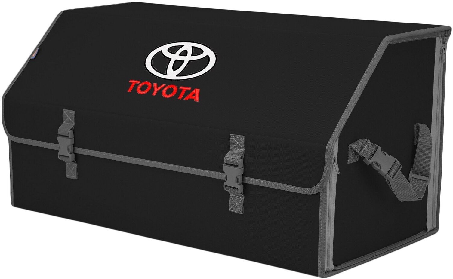 Органайзер-саквояж в багажник "Союз" (размер XL Plus). Цвет: черный с серой окантовкой и вышивкой Toyota (Тойота).