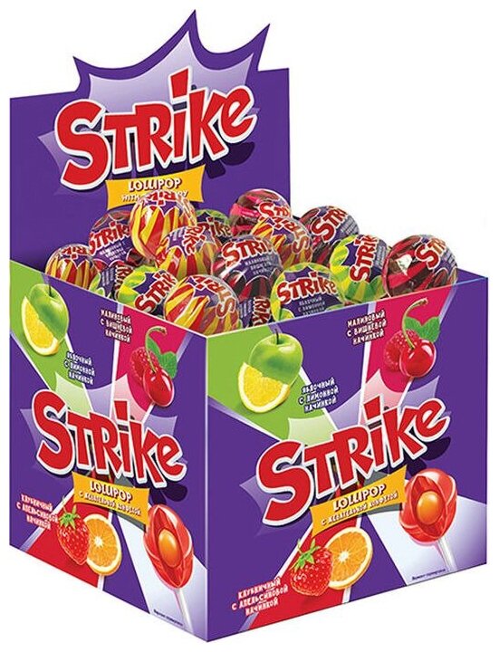 Strike карамель на палочке с жевательной конфетой