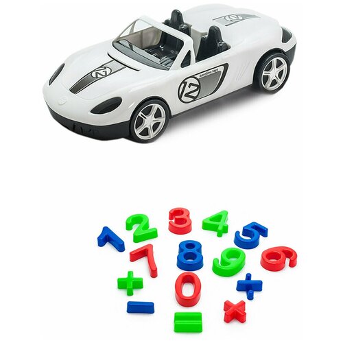 фото Игрушки для песочницы для снега игрушка детский автомобиль (кабриолет) красный + песочный набор арифметика karolina toys