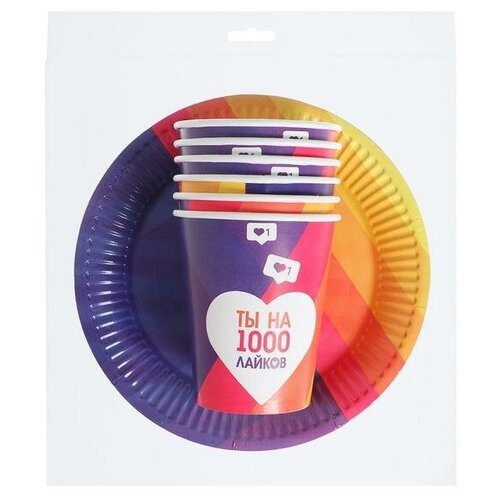 фото Набор бумажной посуды "лайк", 6 стаканов, 6 тарелок 6923715 страна карнавалия