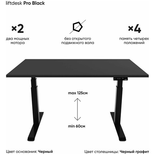 Стол регулируемый по высоте 2-х моторный liftdesk Pro, Черный графит/черный