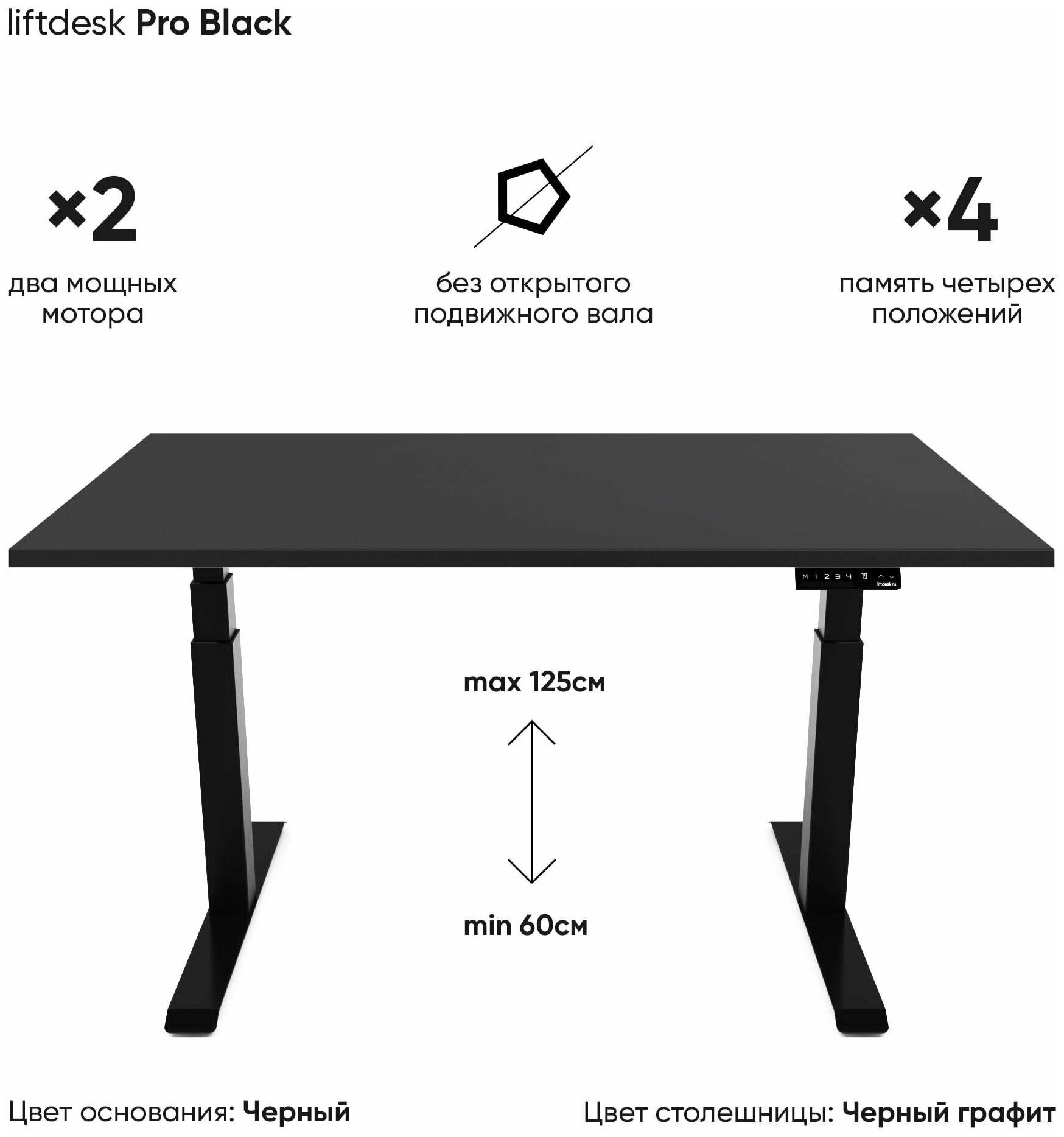 Стол регулируемый по высоте 2-х моторный liftdesk Pro Черный/Черный графит, ЛДСП Egger 120х68х2.5 см