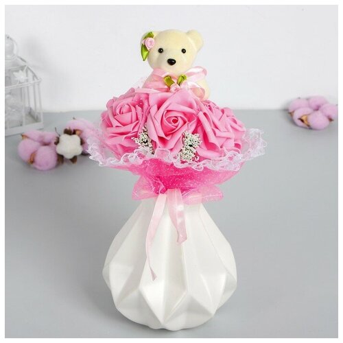 Milo toys Букет «От всего сердца», с мишкой, 7 цветков, цвет розовый