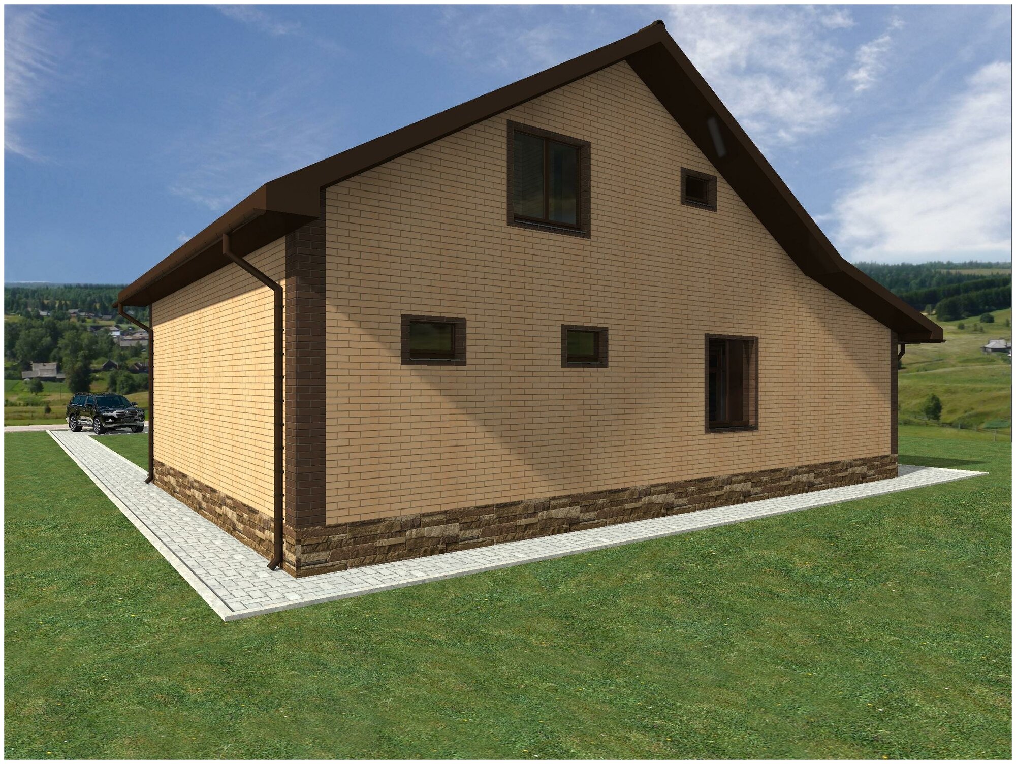 Готовый проект двухэтажного дома без гаража из газобетонного блока с облицовкой из керамического кирпича площадью 175,3 кв.м - фотография № 2