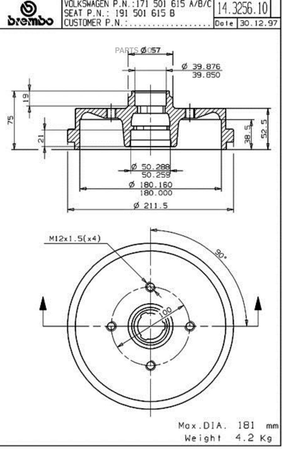 14325610_барабан Тормозной! Vw Golf/Passat/Polo 10-16d 83> Brembo арт 14325610