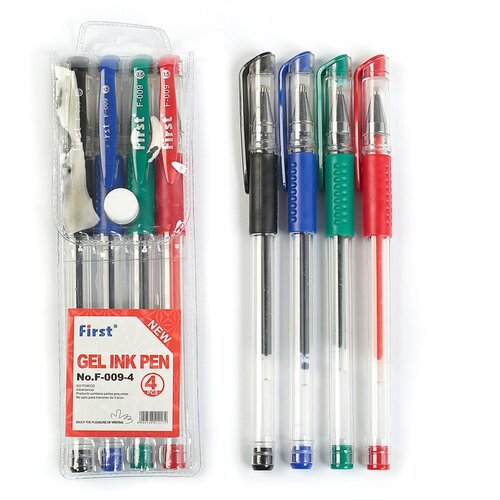 Набор гелевых ручек 4 цвета с резиновыми держателями в блистере на кнопке 430₽