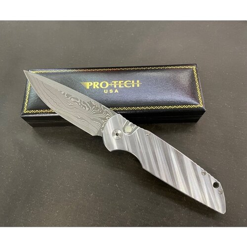 фото Нож pro-tech tr-3 steel limited san mai damascus