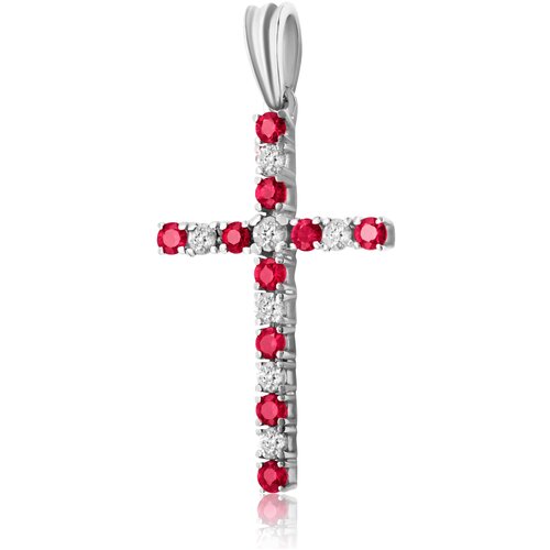 Крестик 1RBC, белое золото, 585 проба, рубин, бриллиант
