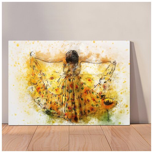 фото Картина подсолнечное платье, 30x40 см, картина на холсте на деревянном подрамнике с настенным креплением вау холст