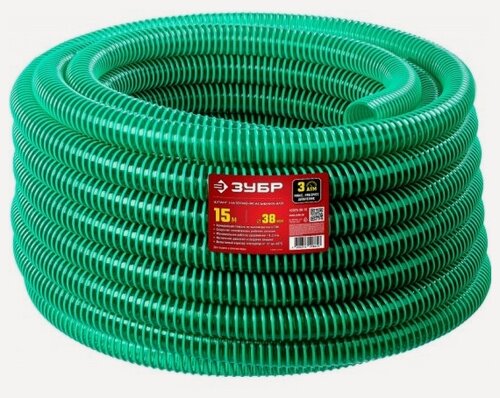 Изображение товара Шланг напорно-всасывающий Зубр со спиралью ПВХ 3 атм, 38мм х 15м, 40325-38-15