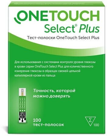 Тест-полоски для глюкометров OneTouch Select Plus 100 шт