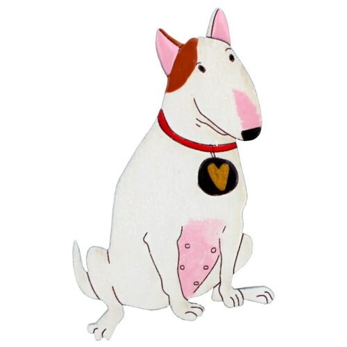 Брошь деревянная Хлэб Бультерьер Жабка