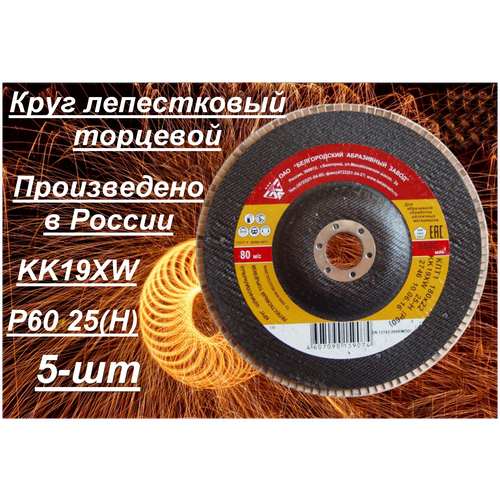 Круг лепестковый диск шлифовальный Белгородский абразивный завод КК19XW 125х22, Р60, (25Н), 5шт.