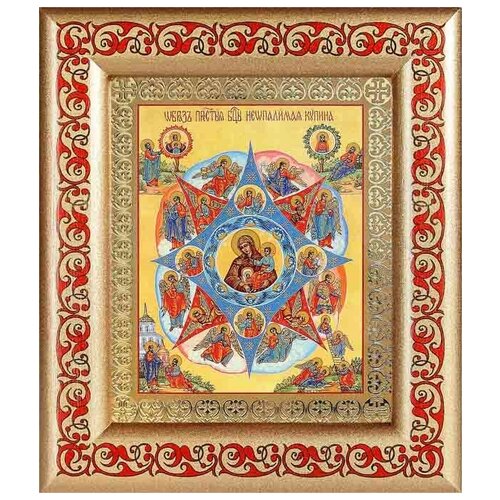 Икона Божией Матери Неопалимая Купина, рамка с узором 14,5*16,5 см